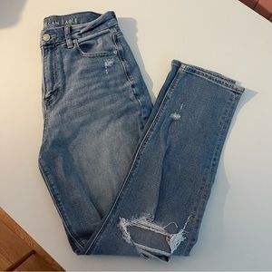 ae distressed high waisted stretchy mom jeans